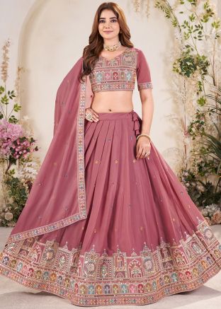 Pink Embroidered Georgette Lehenga Choli