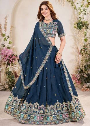 Blue Embroidered Lehenga Choli