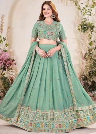Green Embroidered Lehenga Choli In Georgette