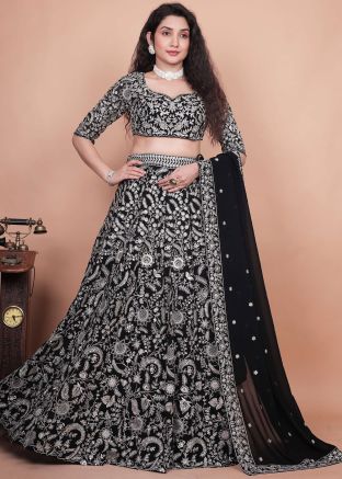 Black Embroidered Georgette Lehenga Choli