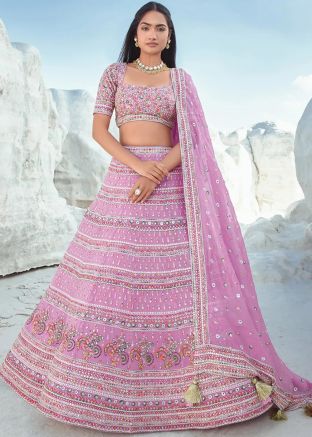 Pink Embroidered Lehenga Choli In Georgette
