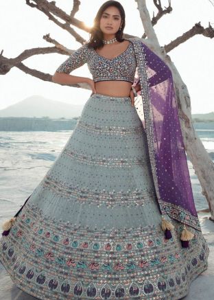 Grey Embroidered Lehenga Choli In Georgette