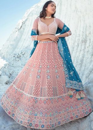 Peach Embroidered Lehenga Choli In Georgette