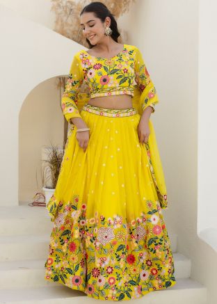 Yellow Embroidered Organza Lehenga Choli