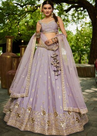 Light Purple Embroidered Lehenga Choli In Chiffon