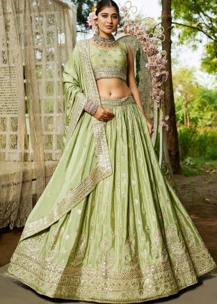 Green Chiffon Dori Work Lehenga Choli Set