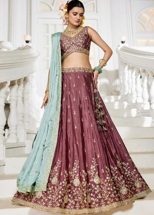 Dark Mauve Pink Embroidered Lehenga Choli