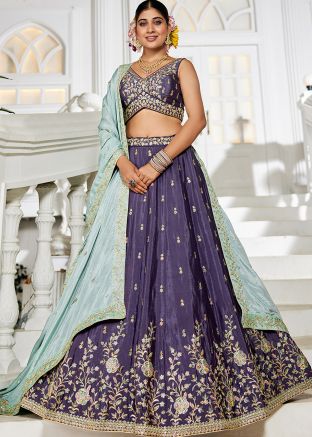 Purple Embroidered Lehenga Choli In Chiffon