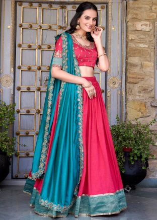Pink Embroidered Art Silk Lehenga Choli