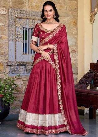 Maroon Embroidered Lehenga Choli In Art Silk