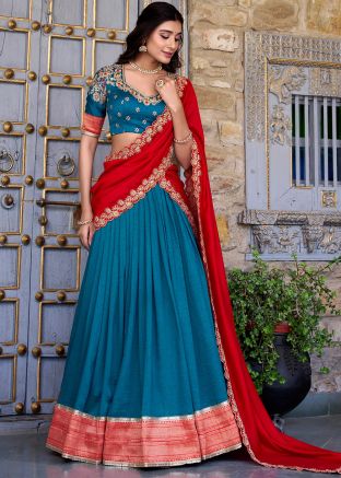 Blue Embroidered Lehnega Choli
