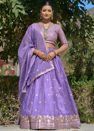 Purple Embroidered Lehenga Choli In Chiffon