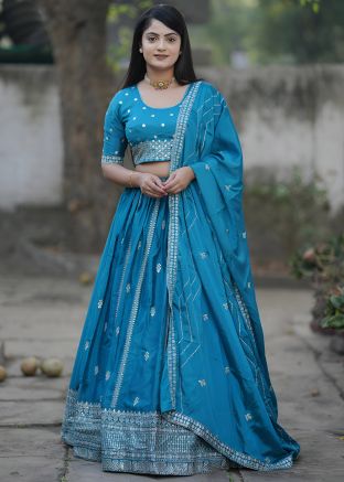 Blue Embellished Lehenga Choli In Chiffon