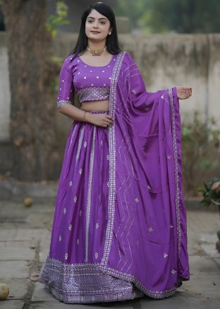 Purple Embellished Lehenga Choli In Chiffon