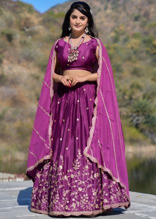 Purple Embroidered Chiffon Lehenga Choli