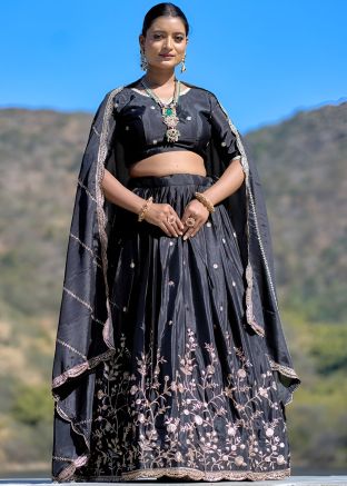 Black Embroidered Chiffon Lehenga Choli