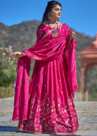 Pink Embroidered Chiffon Lehenga Choli