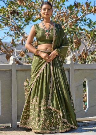 Green Embroidered Chiffon Lehenga Choli