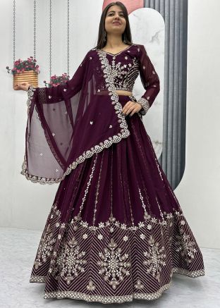 Purple Embroidered Georgette Lehenga Choli