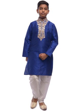 Blue Kids Readymade Embroidered Kurta Pajama