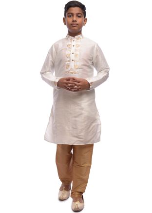White Patch Work Kids Readymade Kurta Pajama