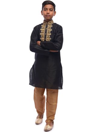 Kids Black Readymade Embroidered Kurta Pajama