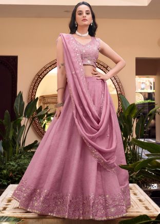 Pink Emrboidered Lehenga Choli In Organza