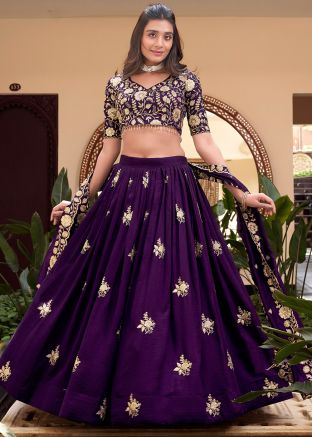 Purple Embroidered Art Silk Lehenga Choli