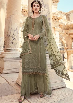 Green Embroidered Pakistani Palazzo Suit