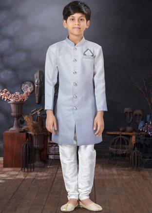 Grey Shaded Art Silk Kids Sherwani