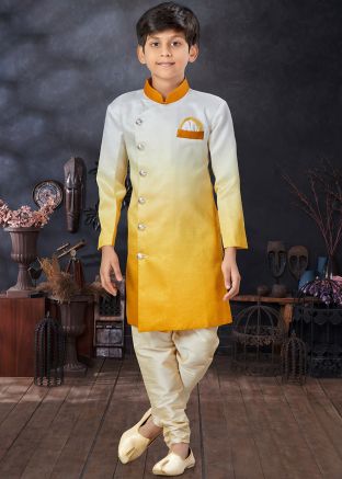 Yellow Shaded Kids Art Silk Sherwani