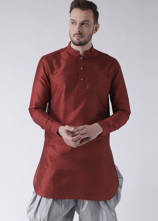 Readymade Maroon Dupion Silk Kurta