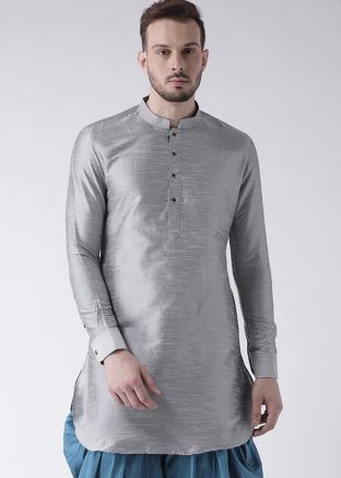 Grey Readymade Dupion Silk Kurta