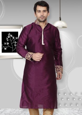 Readymade Purple Kurta In Dupion Silk