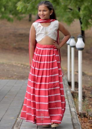 Red Embroidered Kids Lehenga Choli