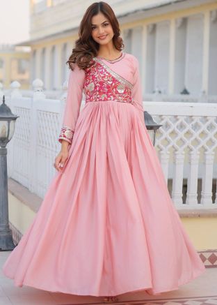Readymade Pink Gota Patti Embroidered Gown