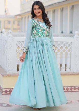 Readymade Blue Gota Patti Embroidered Gown