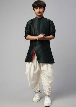 Kids Bottle Green Readymade Dhoti With Kurta