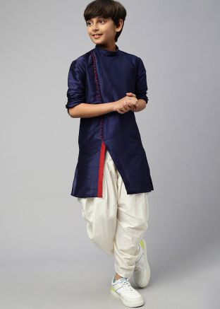 Navy Blue Readymade Kids Dhoti Kurta Set