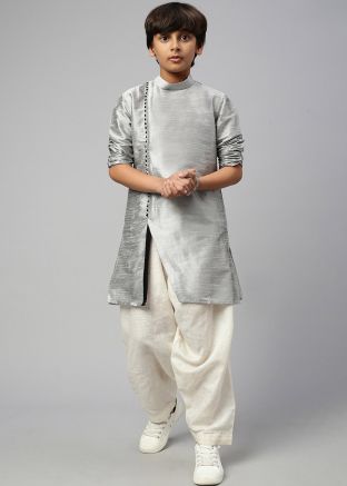 Grey Kids Readymade Dhoti With Kurta