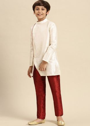 Kids White Readymade Plain Kurta Pajama