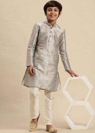 Grey Readymade Kids Kurta Pajama