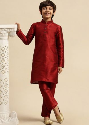 Maroon Readymade Kids Kurta Pajama