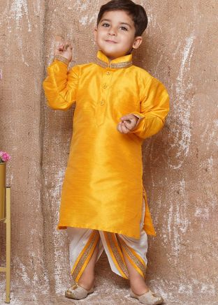 Yellow Readymade Kids Kurta With Dhoti