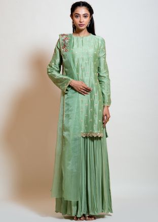 Green Readymade Embroidered Twin Layered Suit