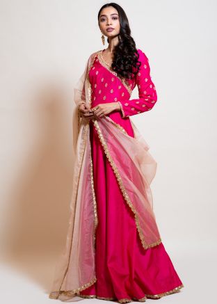 Pink Embroidered Readymade Anarkali Suit With Dupatta