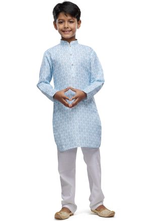 Readymade Light Blue Kids Printed Kurta Pajama