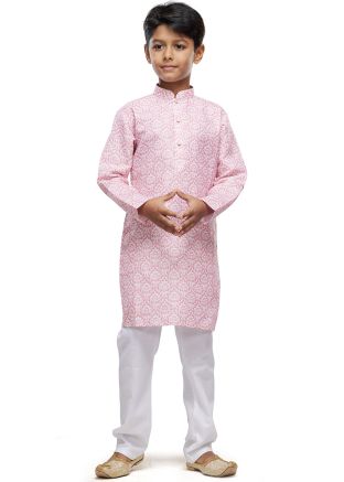 Readymade Kids Pink Printed Kurta Pajama