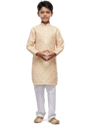 Readymade Kids Yellow Printed Kurta Pajama
