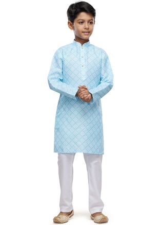 Blue Kids Readymade Printed Kurta Pajama